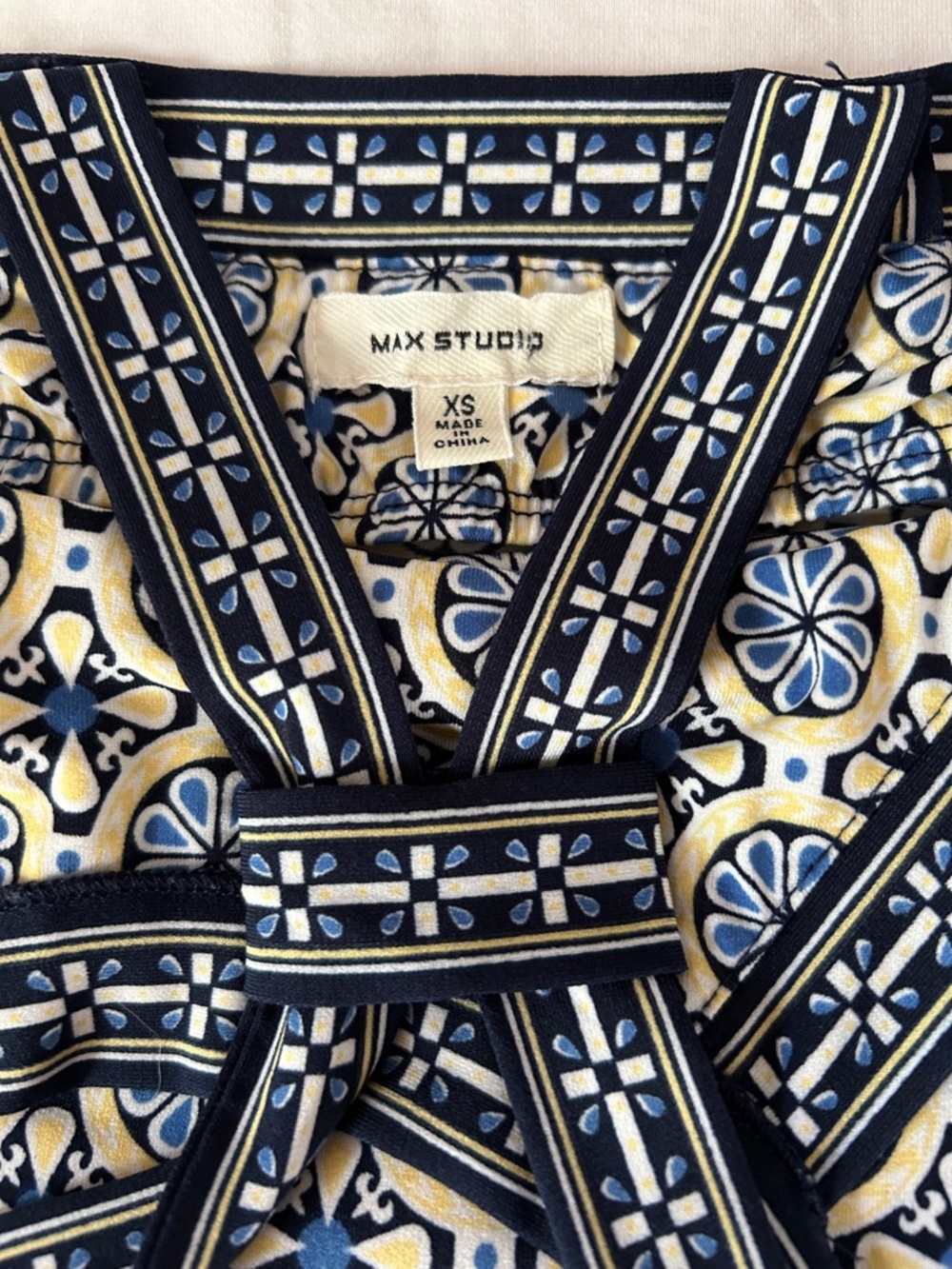 Navy and Cream Halter Neck Printed Dress - Picture 2 of 6